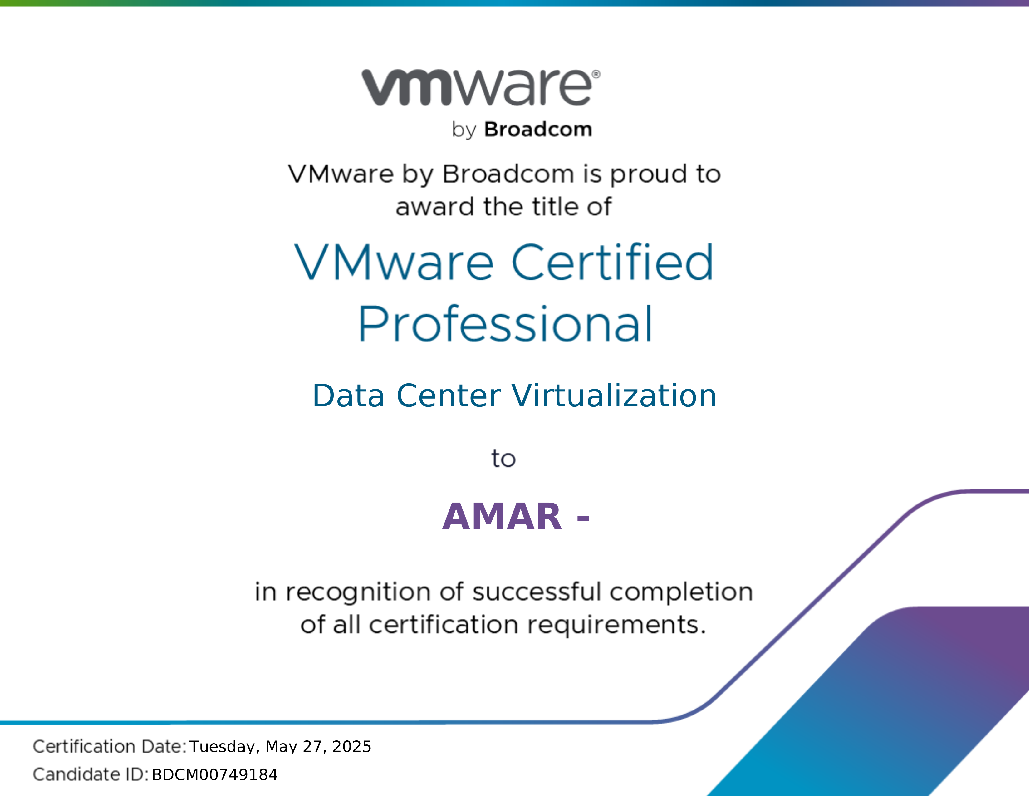 AMAR — VMware Certified Professional – Data Center Virtualization